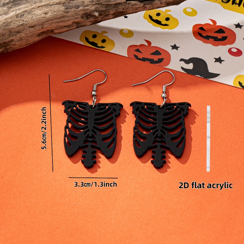 Women's Gothic Black Openwork Skeleton Pendant Earrings